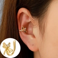 Minimalistischer goldener Libellen-Ohrclip mit Kristall für Ohren ohne Löcher - KC Gold G-300