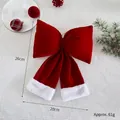 Christmas velvet red bow with white faux fur trim, decorative holiday hanging ornament - Red Flocked Bow (Medium) / 26x20cm