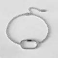 Bracciale a catena in acciaio inossidabile argento con grande ciondolo a fibbia ovale - Chiusura 25x13mm (Lunghezza 15+3cm) / Stile Maglia Fine Argento (XBL0058-1)