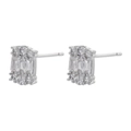 Macro shot of silver geometric earrings with rectangular zircons and 18K gold plated finish - VE862 Rectangle Cluster / Silver