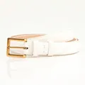 Women's minimalist white leather belt featuring a classic polished gold metal buckle - White