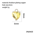 Macro view of 8x6mm yellow heart zircon pendant with silver rhodium plated copper setting - Silver/Yellow Zirconia