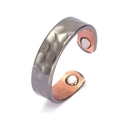 Detail shot of hammered copper magnetic therapy ring showing dual-tone finish and magnets - 2 Magnets/Adjustable Open / Black