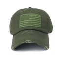 Armeegrüne distressed Baseballkappe mit gesticktem USA-Flaggen-Aufnäher aus Baumwolle - Verstellbar / Armeegrün