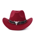 Chapeau de cow-boy bordeaux classique avec bande ethnique et détail de tête de taureau - M (56-59cm) / Rouge Vin Tête de Taureau Ethnique
