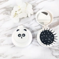 Portable white folding hairbrush with cute panda design and integrated makeup mirror - White Panda Dark Circles