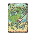 Vintage metal Beach Rock Party tin sign featuring a dinosaur playing guitar on the beach - 11540(03) / 20*30cm
