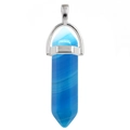 Hexagonal crystal pendant featuring blue striped agate with silver bail on white background - Blue Agate