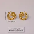 Spiral textured gold stainless steel stud earrings measuring 2.06cm for a minimal look - Stainless Steel Spiral Hoop Earrings