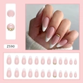 Faux ongles amande French rose tendre avec des détails en strass étincelants - Cluster de Strass Désir Pur (Z590) / Type à Colle
