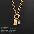 14K gold-plated stainless steel paperclip necklace with letter P and crystal pendants - Letter P