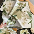 Green and white lily floral silk scarf with luxury printed pattern and hand-rolled edges - 56 Square Scarves / 65