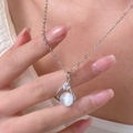 Silver teardrop necklace with white cat eye bead and delicate diamonds variant - Silver (White K A-989)