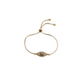 Adjustable gold evil eye bracelet with colorful cubic zirconia stones on white background - Box Chain