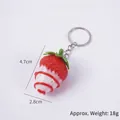 Realistic red strawberry keychain with white coating and silver metal ring for decoration - White Jam - Red Strawberry (Keychain)