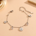Elegant titanium steel daisy bracelet with white enamel flowers and crystal accents - Bracelet (C714) / Steel