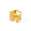 Minimalist multi-layer wavy gold stainless steel ring with polished mirror finish - Hollow Irregular Style (XKR0098) / Gold