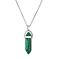 Polished silver chain necklace with a hexagonal green malachite stone pendant - Malachite