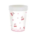 Detail van wegwerpbekers met kersen en roze strikpatronen voor feestelijke decor - Papieren beker