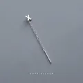 Minimalist S999 sterling silver long drop threader earring with X-shaped stud design - Letter X