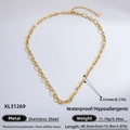 18k gold plated stainless steel paperclip chain necklace with heart pendant detail - XL31269-Necklace / Gold