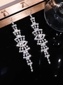 Elegant silver tassel earrings featuring sparkling heart crystals and luxury rhinestones - Silver Linked Geometric Vine Rhinestone Long Tassel Earrings DTE1616632S-W