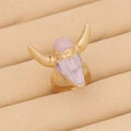 Detailed 45-degree angle of a bohemian bull head ring with pink and lilac stone inlay - Gold Light Purple Pink Bull Head (10#)