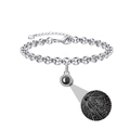 Silver chain bracelet with round projection stone and zircon accents in polished finish - White Gold