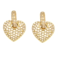 Elegant gold heart earrings with pavé white zircon stones on a white background - White