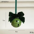 Green metal Christmas bell with velvet bow and star cutouts for tree decoration - Green Hollow Bell