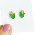 Sparkly glitter acrylic corn earrings in green and yellow for autumn fashion jewelry - Corn Style (6)