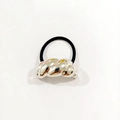 Silver croissant style alloy hair cuff with black elastic tie for modern ponytail - Silver Twisted Smooth