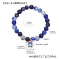 Bracciale artigianale con perline di agata blu e un ciondolo in acciaio inossidabile dorato - Stile Agata Blu Scuro (E661)