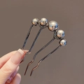Épingle à cheveux en U avec perles grises et strass sur métal foncé - Perle Artificielle en Strass Noire (123#)