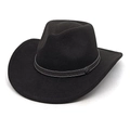 Cappello da cowboy in feltro nero con cuciture bianche e dettaglio in metallo vintage - Nero
