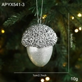 Silver glitter acorn Christmas tree hanging ornament measuring 9cm tall and 7cm wide - Silver Pinecone