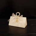 Champagne triangular wedding candy box with wooden ring and fishtail gauze bow - Beige Box + Beige Gold-trimmed Fishtail Yarn + Square Box + Brooch / Small Size (do Not Use Wooden Rings)