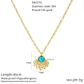 Detail of 18K gold plated stainless steel necklace with turquoise sunflower evil eye charm - Oval Turquoise Pendant (SN257G)