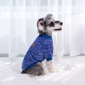 Dark blue knitted pet sweater with classic leather patch on a small schnauzer dog - XS / Classic Sweater / Dark Blue