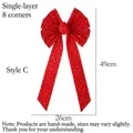 Large red velvet Christmas bow with gold star and moon patterns, 49cm x 26cm size - Gold Star Moon C / 26x49cm