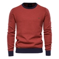 Maglione girocollo da uomo in maglia mélange rosso e nero con bordi blu navy - M / Arancione