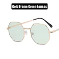 Octagonal metal sunglasses with gold frame and green lenses in retro fashion style - Gold Frame Green