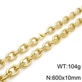 Polished golden stainless steel curb chain necklace 600mm length and 10mm width for men - Gold Necklace (KN118474-Z)