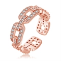 Minimalist open ring with hollow chain link design and sparkling zircons in rose gold finish - Wide Link Buckle / Rose Gold-J123