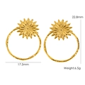 14K gold plated sunflower hoop earrings in titanium steel with detailed size measurements - Gold