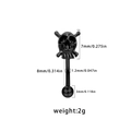 Detailed size chart of a black skull piercing showing dimensions and 1.2mm rod thickness - Black Skull Curved Barbell (EY03831526-1)