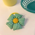 Süßer Haargummi mit grünem Karomuster Sonnenblume und gelbem Band für Mädchen - Grüne Karoblume