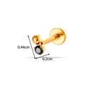 Golden titanium labret stud with black zircon stone and flat back 0.44cm size - Black Stone Bead Style (T2555-6) / Gold