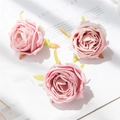 Three pieces of pink artificial rose heads for wedding decor and DIY crafts - Pink