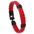 Retro multi-layer red braided leather bracelet with black magnetic buckle on white background - Red